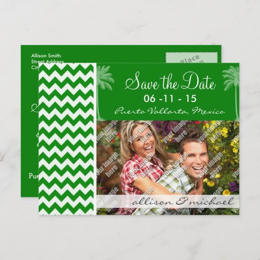 グリーンシェブロンストライプ、サマーパーム 案内ポストカード (正面/裏面)