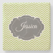 グリーンシェブロンパーソナライズされたストーンコースター ストーンコースター (正面)