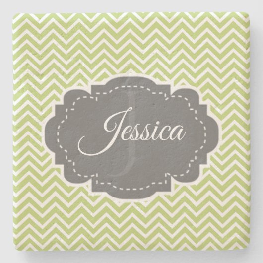 グリーンシェブロンパーソナライズされたストーンコースター ストーンコースター (正面)