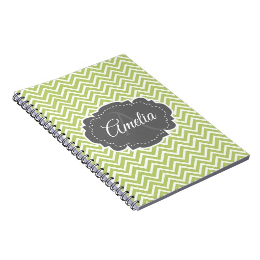 グリーンシェブロンパーソナライズされたノート ノートブック (右側)