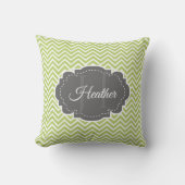 グリーンシェブロンパーソナライズされた装飾用クッション クッション (正面)