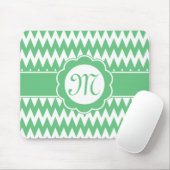 グリーンシェブロン柄&モノグラム花 マウスパッド (マウス)