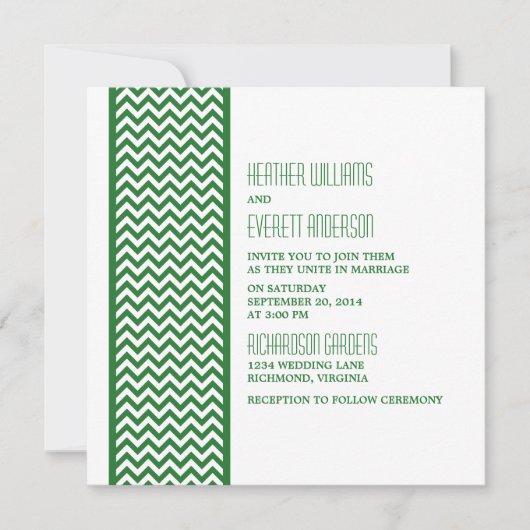 グリーンシェブロン縁どウェディング招待 招待状 (正面)