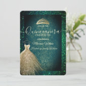グリーンシック金ゴールドシークンズドレスティアラQuinceanera I 招待状 (スタンド正面)