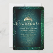 グリーンシック金ゴールドシークンズドレスティアラQuinceanera I 招待状 (裏面)