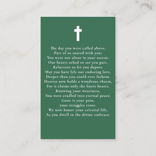 グリーンシナ式葬儀記念祈りの言葉フォトカード 名刺 (裏面)