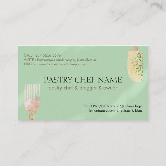 グリーンシャドウソフトペストリースプーンヘラ料理焼き 名刺 (裏面)