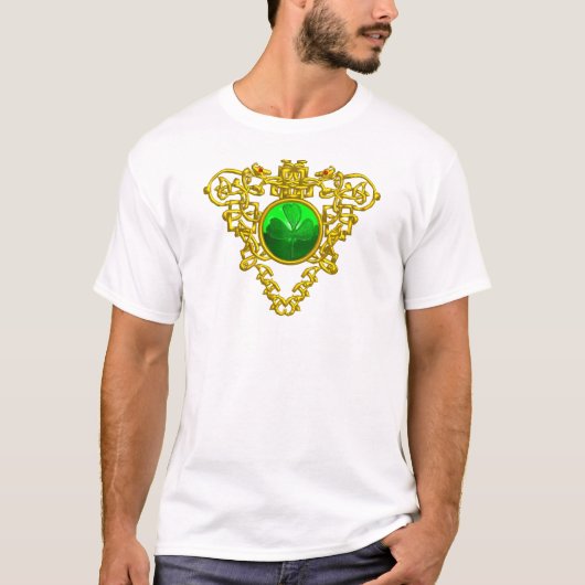 グリーンシャムロックを持つセントパトリックのケルトハート Tシャツ (正面)
