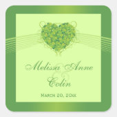 グリーンシャムロッククローバーハート結婚式用シール スクエアシール (正面)