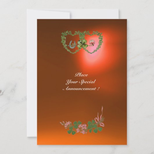 グリーンシャムロックハートモノグラムホワイト、オレンジ 案内状 (裏面)