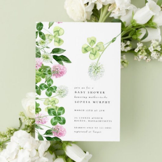 グリーンシャムロックパープルクローバーアイリッシュベビーシャワー 招待状