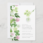 グリーンシャムロックパープルクローバーアイリッシュベビーシャワー 招待状 (正面)