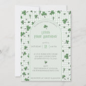 グリーンシャムロックファースト誕生日フォト招待状 サンキューカード (正面)