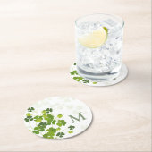 グリーンシャムロックブーケモノグラム ラウンドペーパーコースター (インサイチュ)