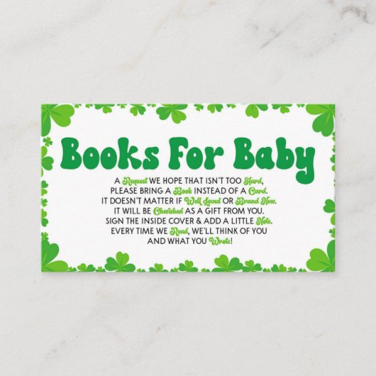 グリーンシャムロック赤ちゃんシャワーブックベビーカード エンクロージャーカード (正面)