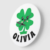 グリーンシャムロパーソナライズされたック名 ラージ壁時計 (傾斜)