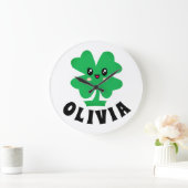 グリーンシャムロパーソナライズされたック名 ラージ壁時計 (ホーム)