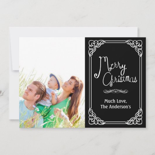 グリーンシャルボードタイポグラフィメリークリスマスフォト シーズンカード (正面)