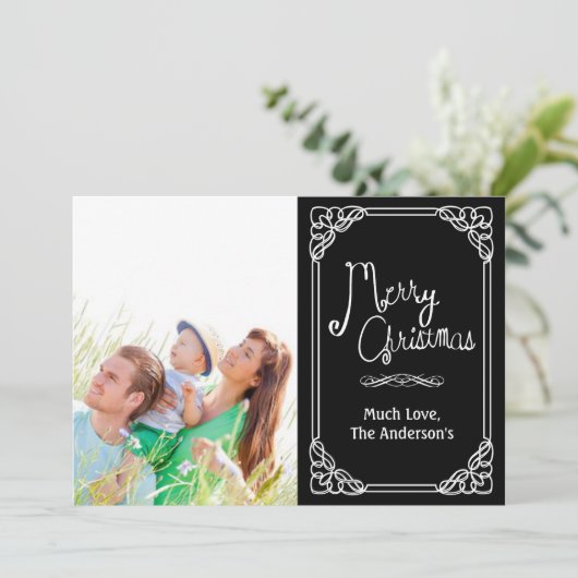 グリーンシャルボードタイポグラフィメリークリスマスフォト シーズンカード (スタンド正面)