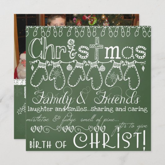 グリーンシャルボードフォトクリスマスカード シーズンカード (正面/裏面)