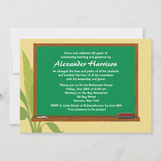 グリーンシャルボード先生の退職招待状 招待状 (正面)