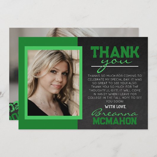 グリーンシャルボード卒業写真サンキューカード 招待状