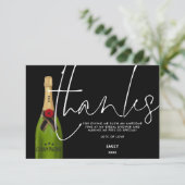 グリーンシャンパンボトルスクリプトブラックブライダルシャワー サンキューカード (スタンド正面)