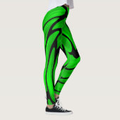 グリーンシルクとブラックレザーの外観レギンス レギンス (右)