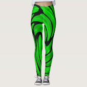 グリーンシルクとブラックレザーの外観レギンス レギンス (正面)