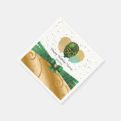 グリーンシルクリボン、金ゴールド50誕生日&バルーン スタンダードカクテルナプキン (角)