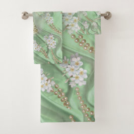 グリーンシルク&アイボリーシャンペーンパール バスタオルセット