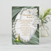 グリーンシルク&アイボリー梨ウェディングシャワー招待状 招待状 (スタンド正面)