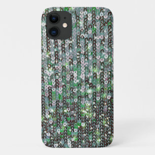 グリーンシルバーきらめくグリッターシークイン iPhone 11 ケース
