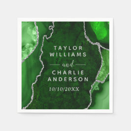 グリーンシルバーアゲートマーブル ウェディング スタンダードカクテルナプキン