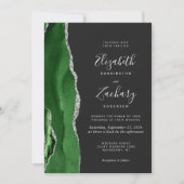 グリーンシルバーアゲート ダークQRコード ウェディング 招待状 (正面)