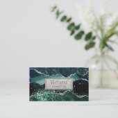 グリーンシルバーグリッターマーブルジードアゲート 名刺 (スタンド正面)