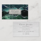 グリーンシルバーグリッターマーブルジードアゲート 名刺 (正面/裏面)