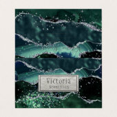 グリーンシルバーグリッター大理石の宝石畳み 名刺 (外部フラット)