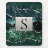 グリーンシルバーグリッター大理石ジオードゲーテモノグラム マウスパッド (正面)