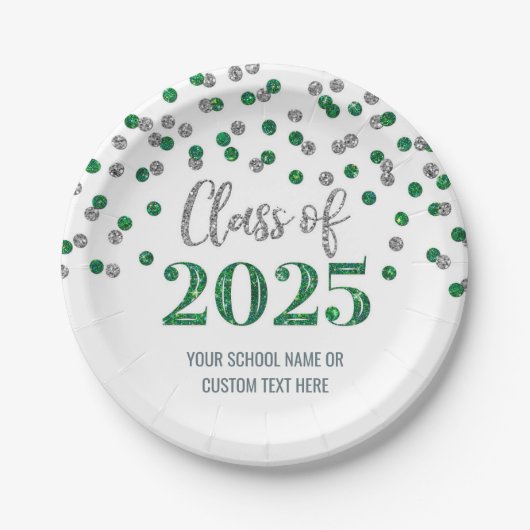 グリーンシルバーコンフェッティ卒業式 2025 ペーパープレート (正面)