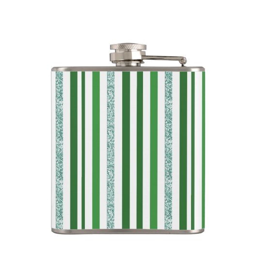 グリーンシルバーストライプグリッターモノグラムのカスタム フラスク (裏面)