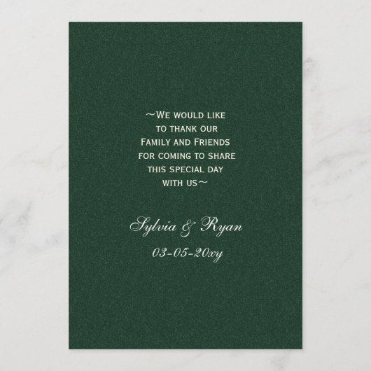 グリーンシルバースノーフレーク冬のウェディングメニューカード メニュー (裏面)