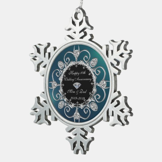 グリーンシルバーダイヤモンド結婚10周年 スノーフレークピューターオーナメント (右)