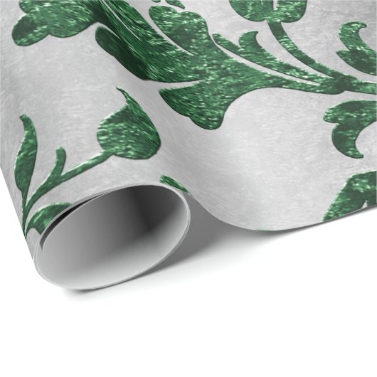 グリーンシルバーダマスクエレガントヴィンテージプレゼント ラッピングペーパー (ロールコーナー)