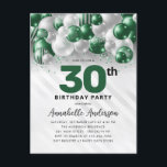 グリーンシルバーバルーングリッター任意の年齢誕生日 ポストカード<br><div class="desc">グラムモダンエメラルドグリーンシルバーバルーングリッタースパークルエイジ誕生日招待状</div>