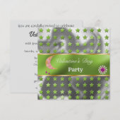 グリーンシルバーフォイルゴールドグリッター ピンクムーン バレンタイン 招待状 (正面/裏面)