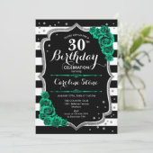 グリーンシルバーブラックフローラ30歳の誕生日 招待状 (スタンド正面)