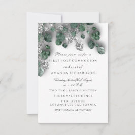 グリーンシルバーホワイトファースト・ホリー・コミュニオンクロス 招待状