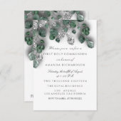 グリーンシルバーホワイトファースト・ホリー・コミュニオンクロス 招待状 (正面/裏面)