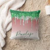 グリーンシルバーレッドグリッタードリップモノグラエレガントム クッション (ブランケット)